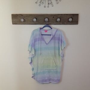 Betsey Johnson Pastel Hoodie Poncho Swim Coverlet SZ SM